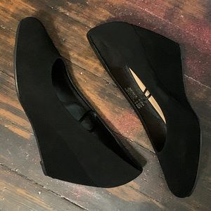 Black Suede Almond-toe Wedge-style Heels